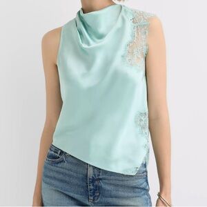 LOFT Lace Trim Satin Sleeveless Top